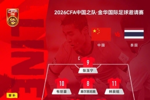 金华国际足球赛中国队对阵泰国队，首发阵容揭晓